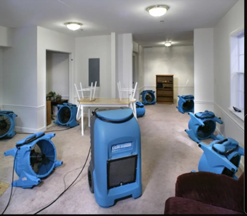 Air movers and dehumidifier setup for Water Extraction & Removal in St. Peter